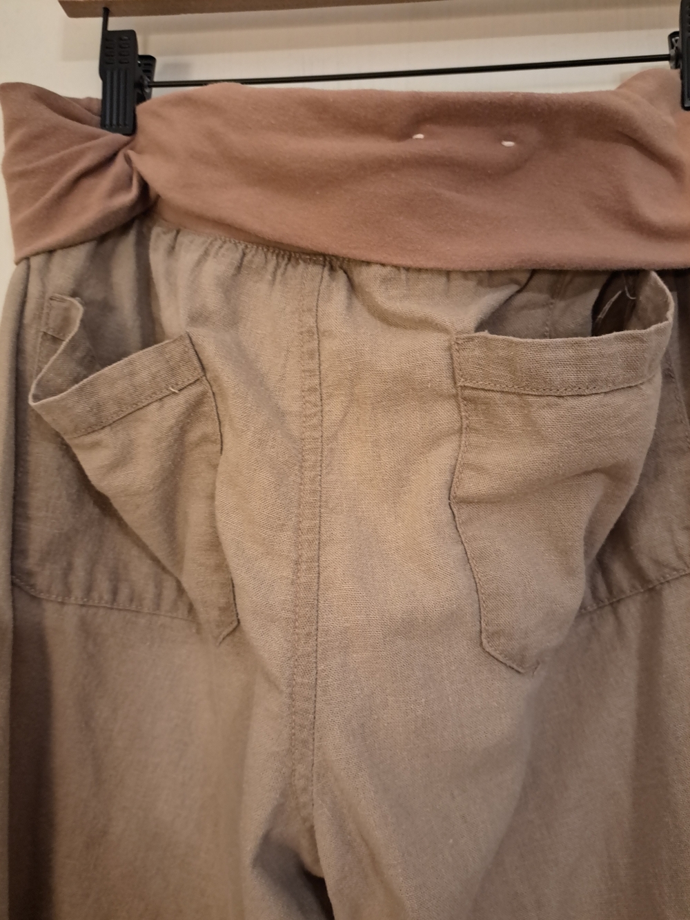 OLD NAVY Brown Linen wide leg pants with back pockets w/foldover waist